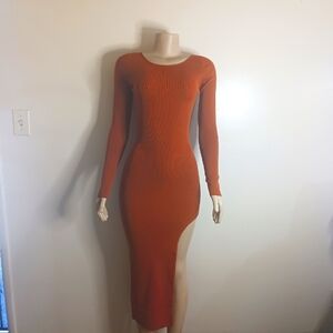 Rust colored knit dress available in small medium and large